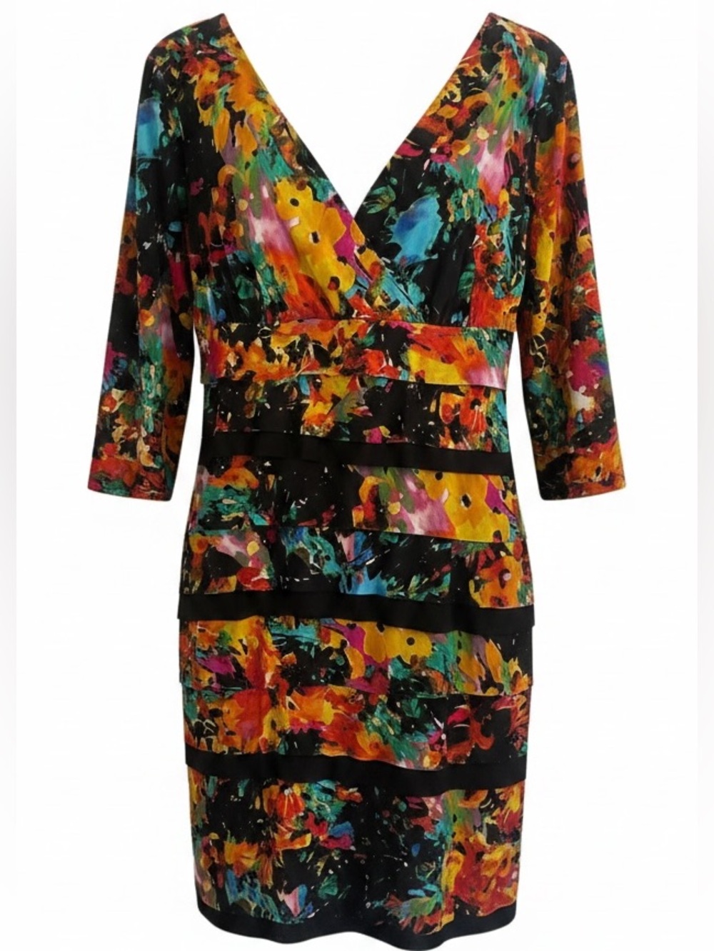 London Style Bold Floral Tiered Midi Dress Size 10